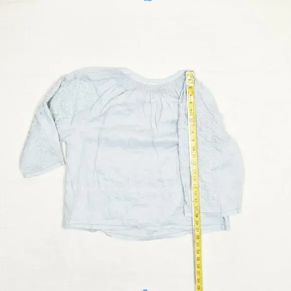 Magaschoni Women's Blouse V Neck 3/4 Sleeve Solid V Neck Linen Blue Size L - Picture 6 of 8